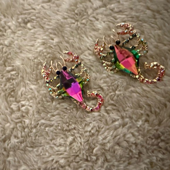 Jewelry - Colorful Gemstone Scorpion Pair - Pink & Green Earrings